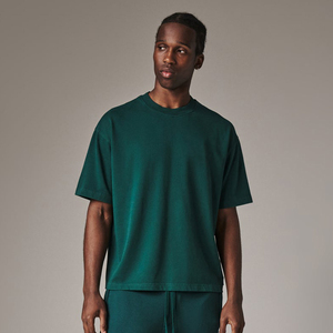 T-shirt en coton uni surdimensionné pour homme, col rond, manches courtes, couleur unie, coupe décontractée à épaules tombantes, vente en gros - Product Image 3