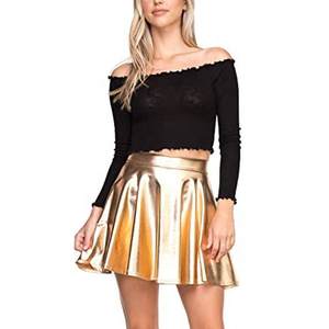 Women's High Waist Shiny Gold Satin Pleated A-Line <b>Mini</b> Skirt Sexy Club Style All Seasons Wear - Product Image 5