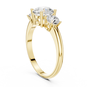 Bague de fiançailles en or jaune avec trois pierres rondes en diamant pour femme, bague solitaire classique, bague de promesse, bague d'anniversaire de mariage - Product Image 4