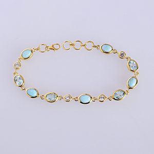 Larimar Blue Topaz & Crystal Quartz Gemstone 925 <b>Sterling</b> <b>Silver</b> <b>Bracelet</b> 18K Gold Plated Marvelous Handmade Jewelry <b>Women</b> Gifts - Product Image 2