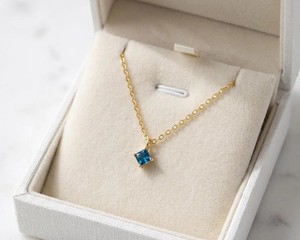 Platinum Freshwater Pearl & Blue Quartz Pendant Necklace Square Cut Gemstone Luxury Wedding <b>Gift</b> for Women - Product Image 1