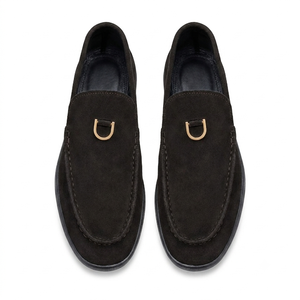 Mocasines Transpirables con Parte Superior de Cuero Vacuno Negro, Punta Redonda, Plantilla Acolchada de Goma, Logotipo Grabado, Zapatos para Caminar para Todas las Temporadas - Product Image 3