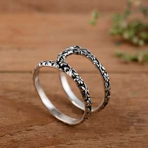Handmade 925 Sterling <b>Silver</b> Oxidized Floral Vine <b>Ring</b> <b>Adjustable</b> Boho Double Band Arthritis Splint Vintage Flower Engraved - Product Image 4