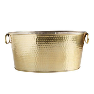 Hammered Theme Brushed Gold Stainless Steel Beverage Tub Dual Tone Finish, Ring Handles Party <b>Champagne</b> Wine For Serving Drinks - Product Image 4