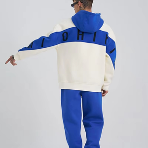 Sudadera con Capucha Oversize para Hombre, Diseño Color Block Negro y Rojo, Estilo Urbano, Algodón y Felpa, con Bolsillos, Estilo Otoñal - Product Image 3
