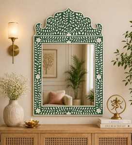 Handmade Bohemian Bone Inlay <b>Arch</b> Mirror With Green White Floral <b>Frame</b> Decorative Wall Mirror For Home Decoration Wall Mirror - Product Image 1