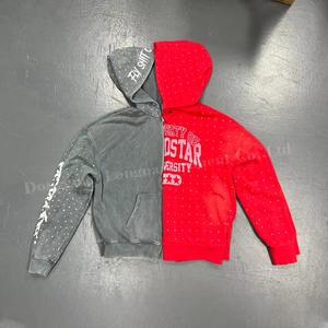 Sweat à capuche zippé uni et imprimé avec des strass pour l'automne, vêtements pour hommes, sweats à capuche pour hommes - Product Image 2