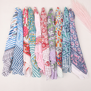 Spring Summer Handkerchief Multi Use Wristband Hair Tie Wraps Ethnic Floral Cotton <b>Square</b> <b>Scarf</b> Breathable Bandana - Product Image 1