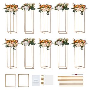 Set di 10 Supporti per Fiori in Acrilico Laminato da 31,5 Pollici con Colonne Geometriche in Metallo Dorato per Centrotavola - Product Image 1