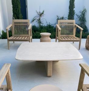 Table basse carrée en marbre travertin, table de patio extérieure 48x48x13, mobilier moderne pour jardin, terrasse, salon - Product Image 3