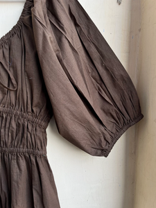 Robe en coton pour femme, col cœur, marron, mi-longue, décontractée, à manches bouffantes, avec poche, unie, robe maxi, cadeau pour elle - Product Image 4