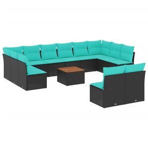 Set Divano da Esterno Moderno in Polyrattan Nero con Cuscini, 10 Posti, Design Contemporaneo - Product Image 4
