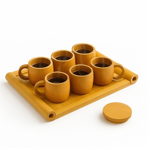 Juego de Tazas con Bandeja de Bambú Estilo Bohemio Ecológico |   Juego de Servir Café y Té Sostenible para Fiestas y Regalos |   Uso en Cafeterías y Hoteles - Product Image 2