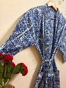 Peignoir Kimono Léger et Respirant en Coton à Col en V avec Cordon de Serrage, Imprimé Floral et Oiseaux, pour Femme, Idéal pour le Bain, le Spa et la Plage - Product Image 2