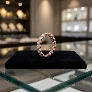 <b>Rose</b> Gold Eternity Band Ring With Round Brilliant Cut Diamonds Bezel Set Classic Women's Wedding Ring - Product Image 1