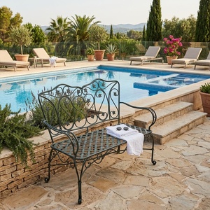 Weatherproof Powder Coated Wrought Iron Park <b>Bench</b> Custom Hand Forged <b>Metal</b> <b>Garden</b> Long Chair 2-Seater European Design KHP Brand - Product Image 4