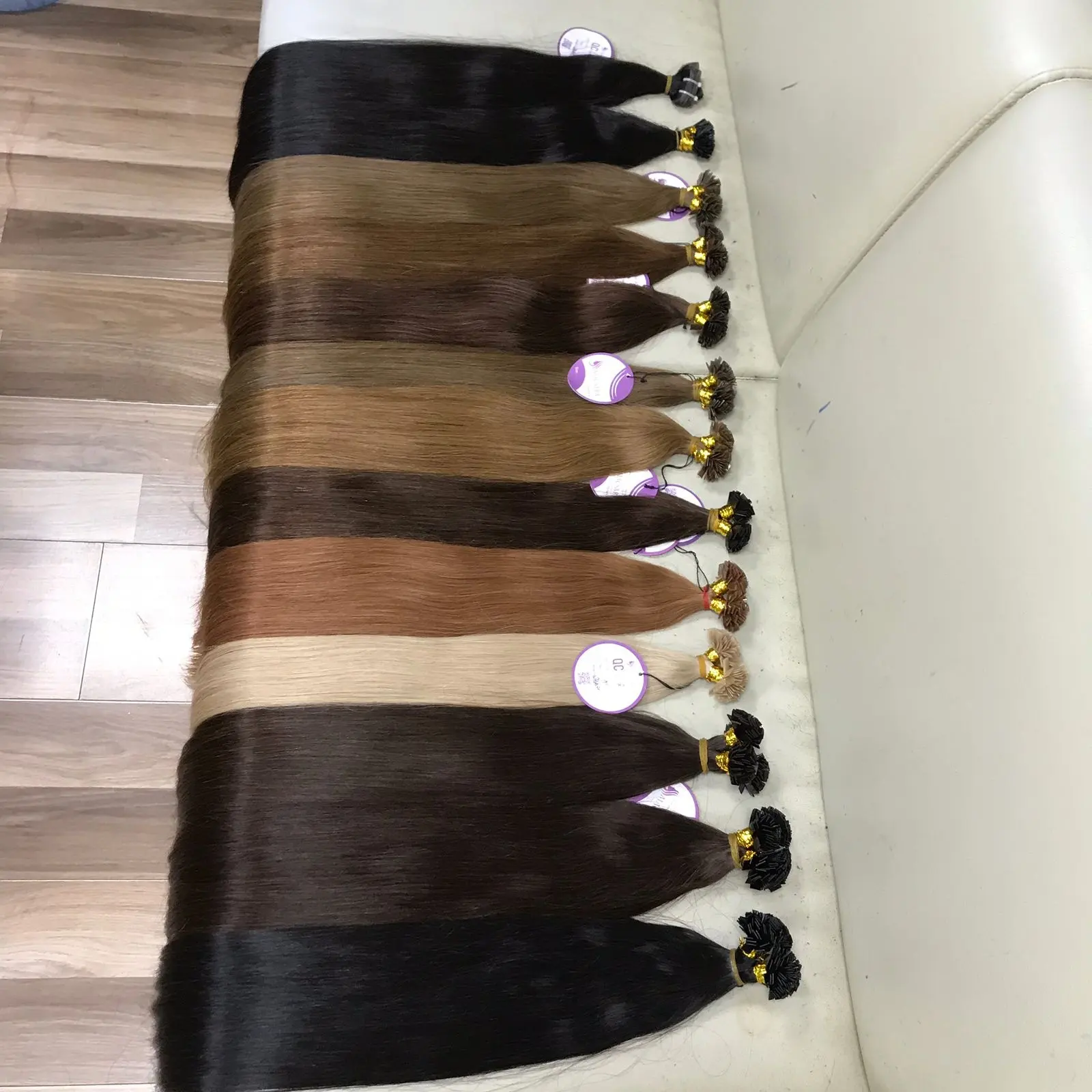 Heißer Verkauf Russische Echthaar verlängerung Flache Spitze Haar Maschine gemacht Remy Pre Bonded Großhandel Double Drawn Remy