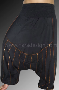 Fashion Black Aladdin Harem <b>Pants</b> for Women Loose Baggy Boho Yoga <b>Dance</b> Trousers Black Bohemian Harem Trousers with Gold stripe - Product Image 3