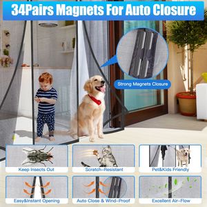 2 pièces, moustiquaire magnétique 72 x 80 pouces pour porte double coulissante de patio à la française, avec filet auto-scellant pour fenêtres et portes - Product Image 4