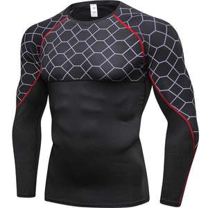 <b>Men's</b> <b>Black</b> <b>Red</b> Heat-Transfer Printed Short Sleeve Compression <b>Shirt</b> Quick Dry Sporty Fit Casual Knitted Spandex/Polyester 120g - Product Image 2