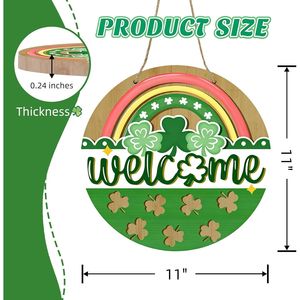 Insegna in Legno per la Festa di San Patrizio, Decorazione per Porta con Arcobaleno e Trifoglio, Appendiabiti da Esterno per il Festival Primaverile Irlandese - Product Image 3