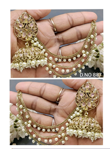 ต่างหูทรงโคมระย้าแบบทันสมัย รุ่น Polki Jhumki รหัส D.NO 887 ลายดอกไม้ ทำจากทองเหลืองประดับด้วยพลอยทับทิม เหมาะสำหรับงานแต่งงาน - Product Image 3