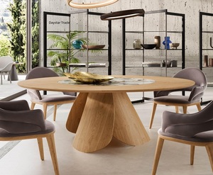 Table à manger rectangulaire moderne en bois écologique Daystar Trade avec base sculpturale et finition en bois naturel, 4 places - Product Image 1