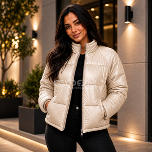Veste matelassée pour femme Cosh International, col montant, manches longues, fermeture éclair, couleur beige, manteau chaud - Product Image 3