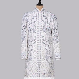 Sherwani Premium para Hombre, Modelo Lachko, Tradicional, Largo hasta la Rodilla, con Motivo de Ondas Fluidas, Cuello Mandarín, para Bodas y Eventos Festivos - Product Image 1
