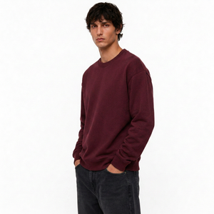 Custom Men's Sweatshirt Cotton Fleece Boxy Pullover With Vintage Garment Dye Custom Applique Detail And Ribbed Cuffs - Product Image 2