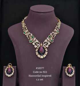 Collier de créateur 10377 vert bleu paon floral avec boucles d'oreilles, bijoux plaqués or avec pierres en zircon cubique pour mariage et soirée - Product Image 3