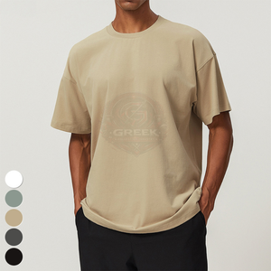 T-shirts surdimensionnés pour hommes en coton doux, épais, respirants, à séchage rapide, à manches courtes, brodés, imprimés numériquement, unis, style streetwear - Product Image 1