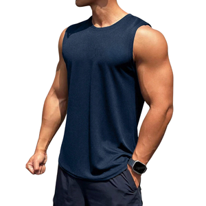 <b>Mens</b> Navy Blue Sleeveless Tank Top Casual Crew Neck Sports <b>Vest</b> Relaxed Fit Gym Workout Fitness Training Summer Athletic Wear - Product Image 1