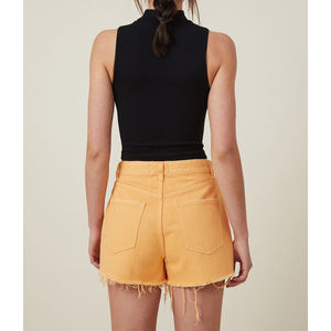 Shorts de mezclilla de algodón transpirables para mujer, nuevos, a la moda, con rotos naranjas, precio de fábrica al por mayor, personalizables - Product Image 4