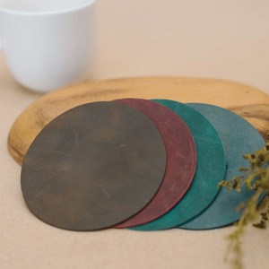 Real Leather Coasters Set of 4 Durable Furniture <b>Protectors</b> Genuine Cowhide <b>Table</b> Mats Handmade in Pakistan GLC-0043 - Product Image 3