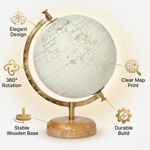 Luxury <b>Desk</b> Globe with Wood Iron & Plastic Stand | Decorative World Map Globe for Office <b>Desk</b>, <b>Study</b> Room & Home Interior - Product Image 5