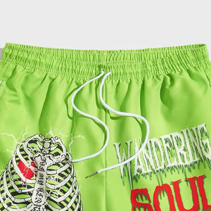 Shorts de streetwear para hombre, shorts con estampado de esqueleto, shorts de estilo gótico, shorts casuales de color verde neón, shorts de moda hip-hop. - Product Image 3