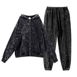 Conjunto Deportivo Personalizado de Felpa Gruesa 100% Algodón, Estilo Vintage, Lavado Ácido, Efecto Desgastado por el Sol, Costuras Invertidas - Product Image 1