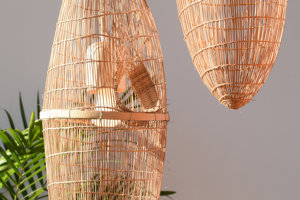 Hanging Repurposed Fishing Trap Basket Pendant Light <b>Tall</b> Woven Boho Rustic Lampshade Bamboo Wood Supplier Manufacturer - Product Image 6