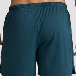 Pantalones Cortos Deportivos Casuales para Hombre, Color Verde Azulado, Cintura Alta Elástica, Secado Rápido, Color Sólido, con Logotipo Frontal, Tejido de Spandex - Product Image 4