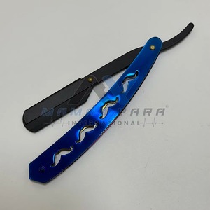 Custom Logo Blue Stainless Steel Barber Straight <b>Razor</b> Folding Handle Swing Lock Blade for <b>Mens</b> Face Body Bikini Underarm Shave - Product Image 6
