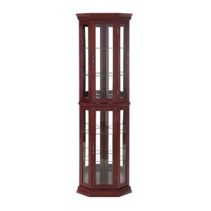 Vetrinetta Angolare con Ripiani in Vetro Temperato Regolabili, Retro a Specchio e Luci, Finitura Ciliegio (Lampadina E26 Non Inclusa) - Product Image 5