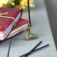 Support d'encens antique en laiton doré miniature en forme de canard, porte-encens en métal