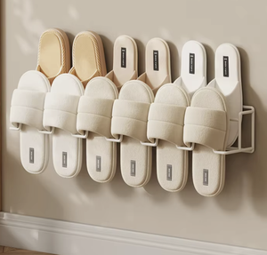 Wall Mounted Foldable Slipper Rack Bathroom <b>Shoe</b> Storage <b>Holder</b> with Towel Bar Clothes Hanger Organizer Rack - Product Image 1