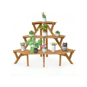 Étagère à plantes d'extérieur vintage en bois avec finition huile de teck, support de rangement polyvalent en bois pour intérieur et extérieur, idéal pour balcon - Product Image 6