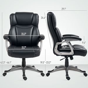Sedia da scrivania girevole in pelle PU, stile tradizionale, grande e alta, con funzione di inclinazione e altezza regolabile (42,3-46,1") - Nera - Product Image 3