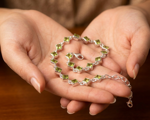 Natural Peridot <b>Gemstone</b> <b>Bracelet</b> with 925 Sterling Silver| Handmade Green Peridot Jewelry| Adjustable Silver <b>Bracelet</b> for Women - Product Image 1