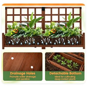 Fioriera Rustica Marrone Rialzata con Doppie Grandi Cassette in Ferro, Sistema di Drenaggio a Graticola per Fiori Rampicanti e Verdure - Product Image 4