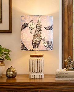 Vintage Bohemian <b>Bird</b> Shape Peacock Table <b>Lamp</b> Fabric Shade Tabletop Bedside Nightstand Home Decor - Product Image 6