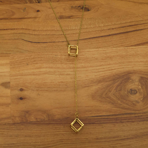 Collar de Cadena Minimalista de Latón Estilo Vintage con Colgante de Cubo Geométrico, Collar Lariat en Capas, Joyería Moderna y Delicada, Regalo - Product Image 3